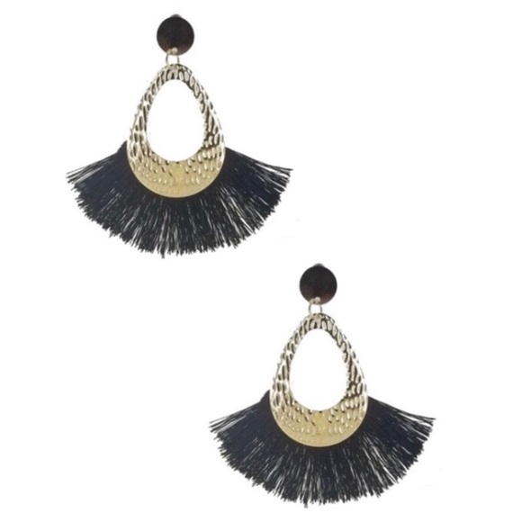 Boho Tassel Fringe Gold Earrings - Picture 2 of 3